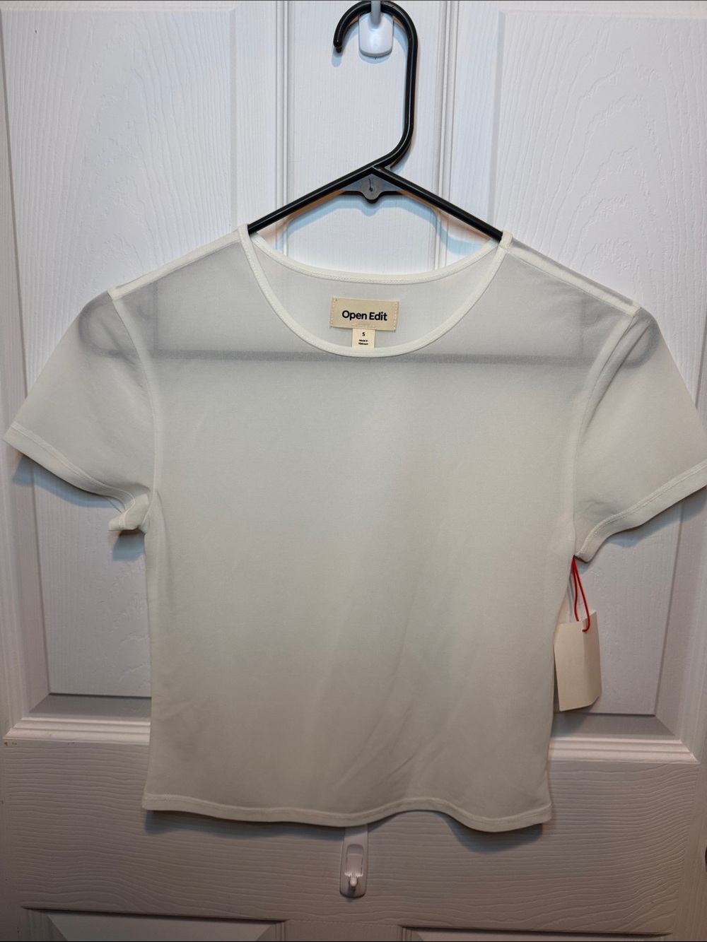 Women's sheer White Short-Sleeve Crewneck Top
